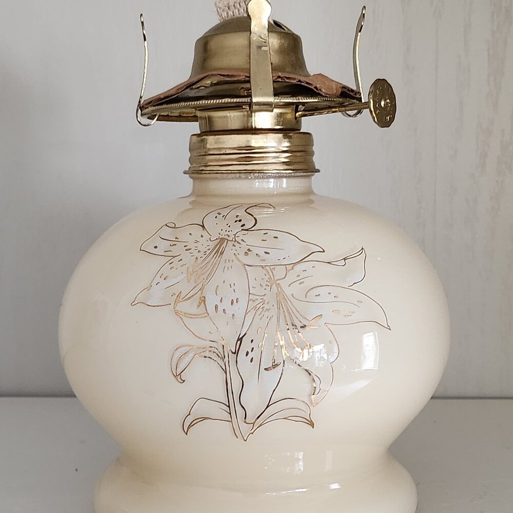 Lamp Light Farms Round Oil Lamp With Gold Lilies Design